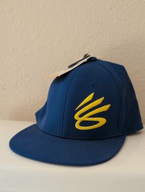 Stephen Curry Under Armour Youth OSFM Blue Snapback Hat Yellow Logo NBA Warriors